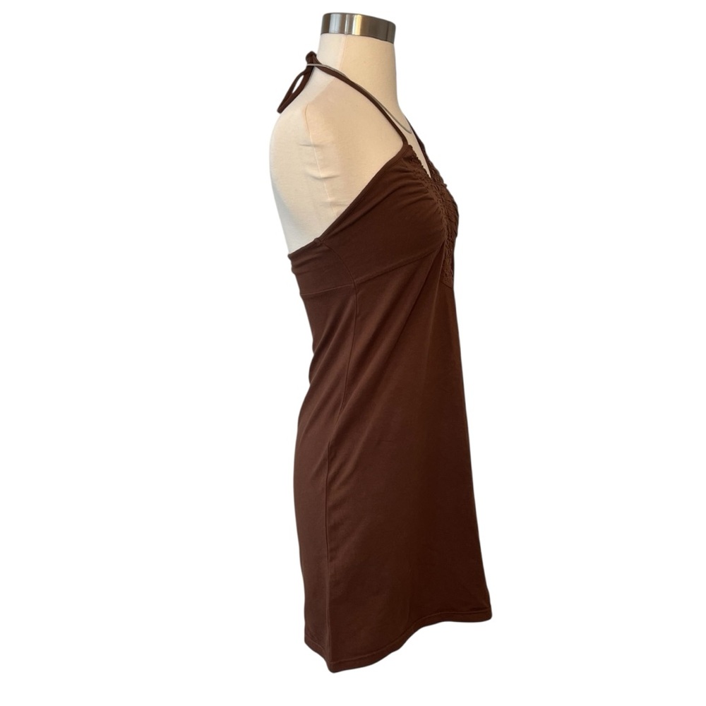 Vintage Y2K AEO halter sun dress brown cross strap tie back embroidered XS - Picture 4 of 16